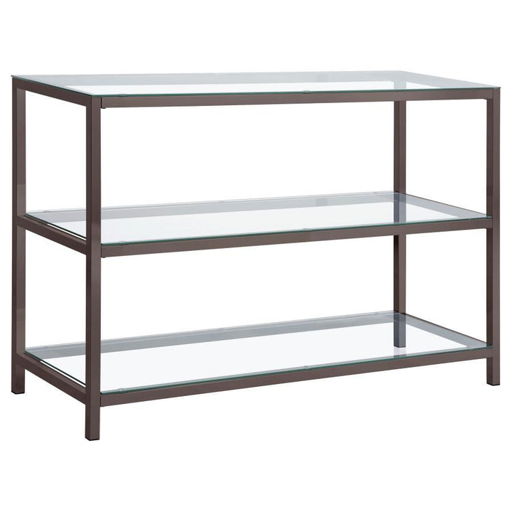 Trini - 2 - Shelf Glass Top Entryway Console Table - Black Nickel Console Table modern furniture Contempo Furniture