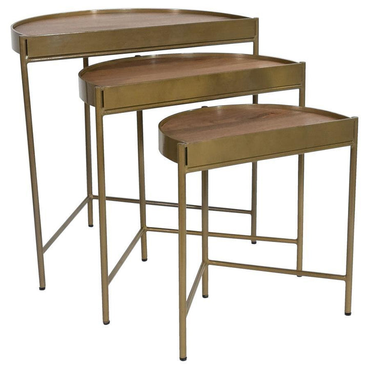 Tristen - 3 Piece Demilune Nesting Table - Brown And Gold Nesting Table modern furniture Contempo Furniture