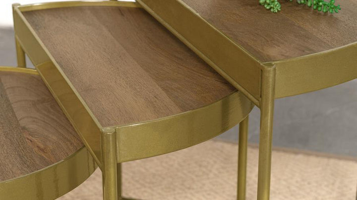Tristen - 3 Piece Demilune Nesting Table - Brown And Gold Nesting Table modern furniture Contempo Furniture