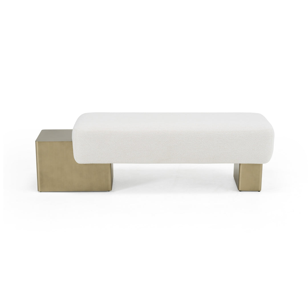 Triumph - Contemporary Off-White Fabric  Antique Brass Bench