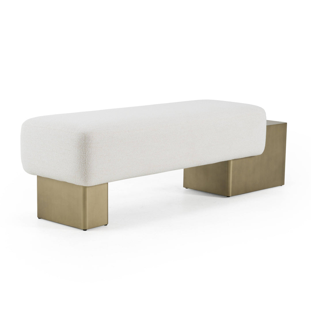 Triumph - Contemporary Off-White Fabric  Antique Brass Bench