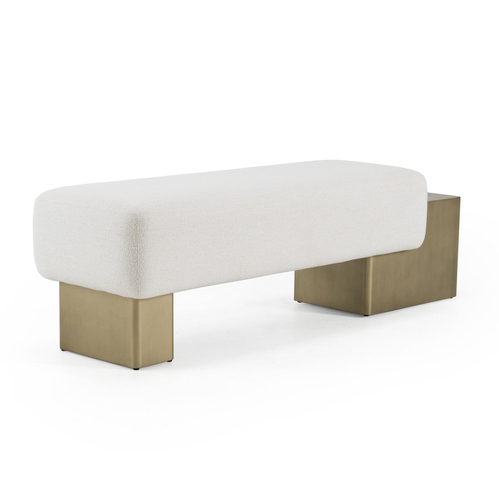 Triumph - Contemporary Off-White Fabric  Antique Brass Bench