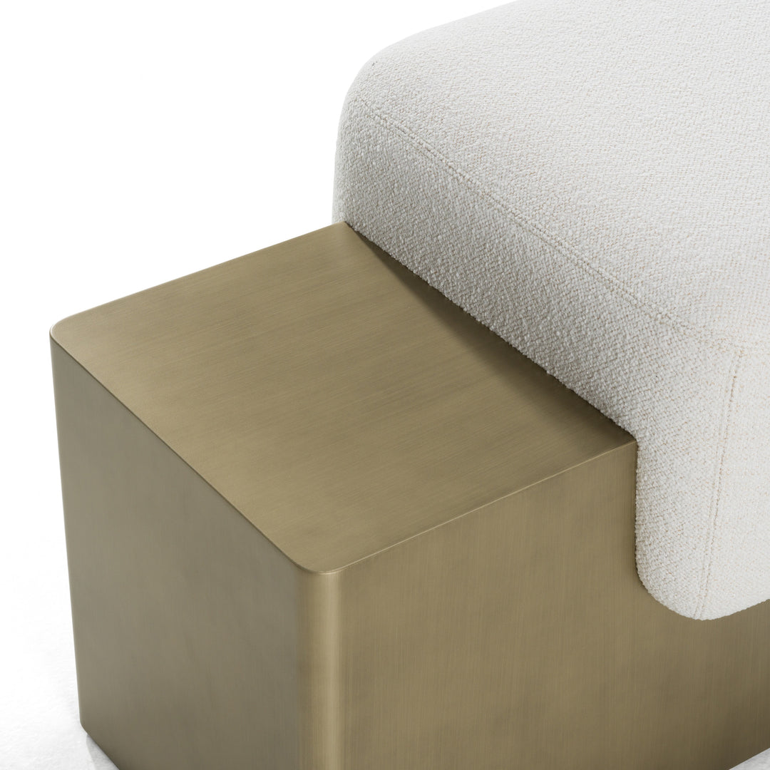 Triumph - Contemporary Off-White Fabric  Antique Brass Bench