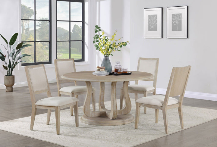 Trofello - 5 Piece Round Dining Table Set - White Washed 5 - Piece Dining Room Set modern furniture Contempo Furniture