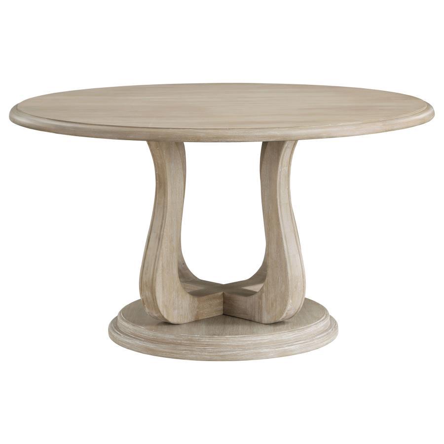 Trofello - Round Pedestal Dining Table - White Washed Dining Table modern furniture Contempo Furniture
