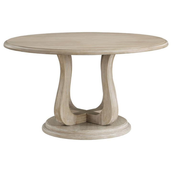 Trofello - Round Pedestal Dining Table - White Washed Dining Table modern furniture Contempo Furniture
