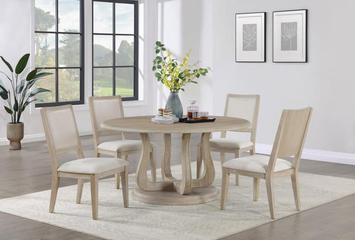 Trofello - Round Pedestal Dining Table - White Washed Dining Table modern furniture Contempo Furniture