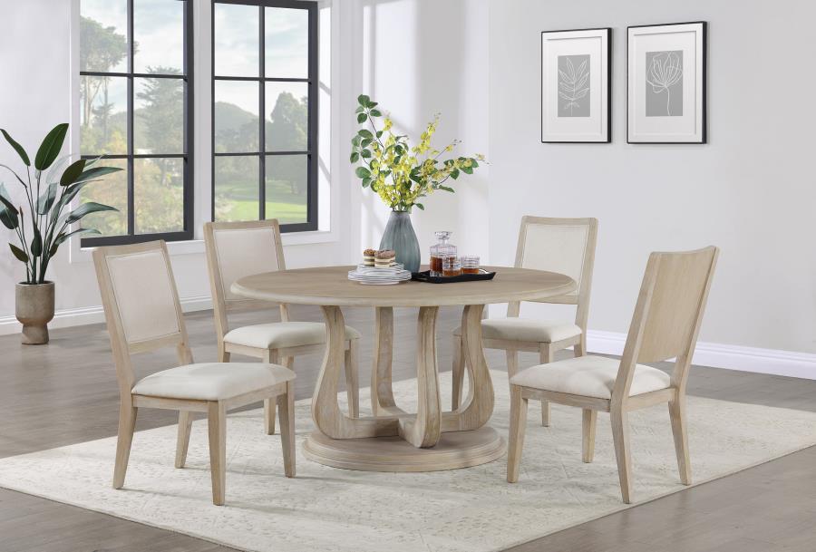 Trofello - Round Pedestal Dining Table - White Washed Dining Table modern furniture Contempo Furniture