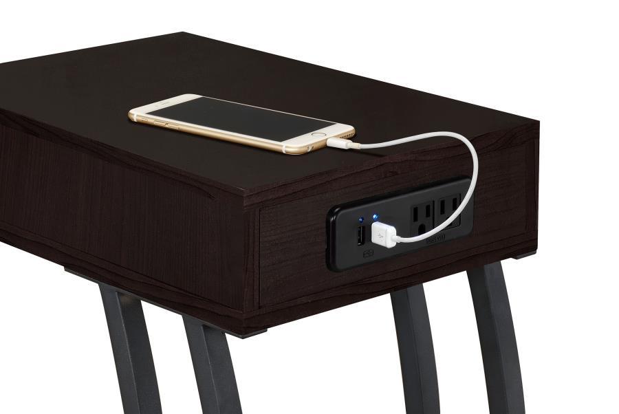 Troy - 1 - Drawer C - Shaped Side Table Power Outlet - Cappuccino Side Table modern furniture Contempo Furniture