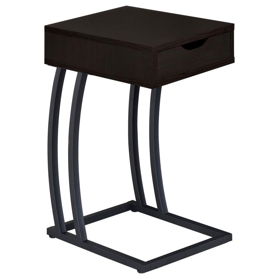 Troy - 1 - Drawer C - Shaped Side Table Power Outlet - Cappuccino Side Table modern furniture Contempo Furniture