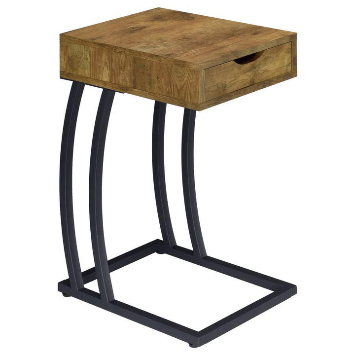 Troy - 1 - Drawer C - Shaped Side Table Power Outlet - Rustic Nutmeg Side Table modern furniture Contempo Furniture