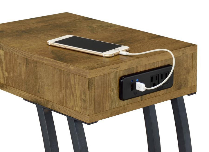 Troy - 1 - Drawer C - Shaped Side Table Power Outlet - Rustic Nutmeg Side Table modern furniture Contempo Furniture