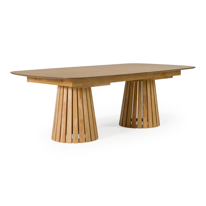 Truman - Mid-Century Modern Natural Oak Extendable Dining Table + 8 Chairs Set