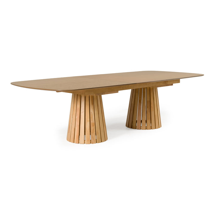 Truman - Mid-Century Modern Natural Oak Extendable Dining Table + 8 Chairs Set