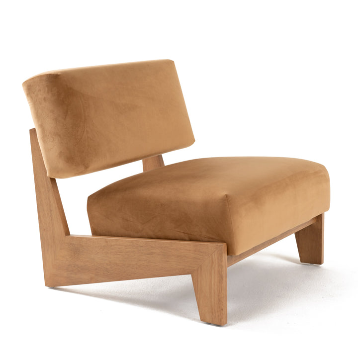 Tucker - Mid-Century Modern Camel Velvet + Chestnut Accent Chair
