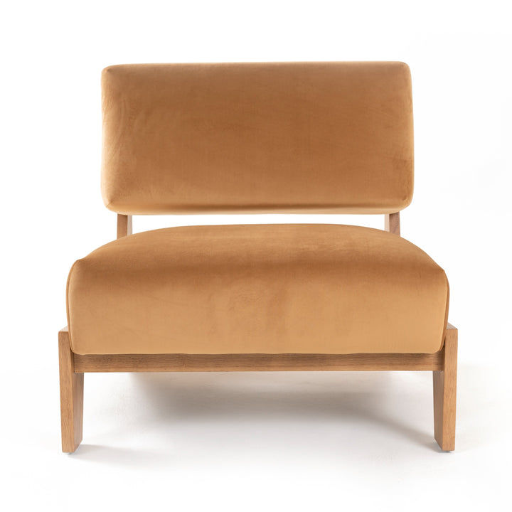 Tucker - Mid-Century Modern Camel Velvet + Chestnut Accent Chair