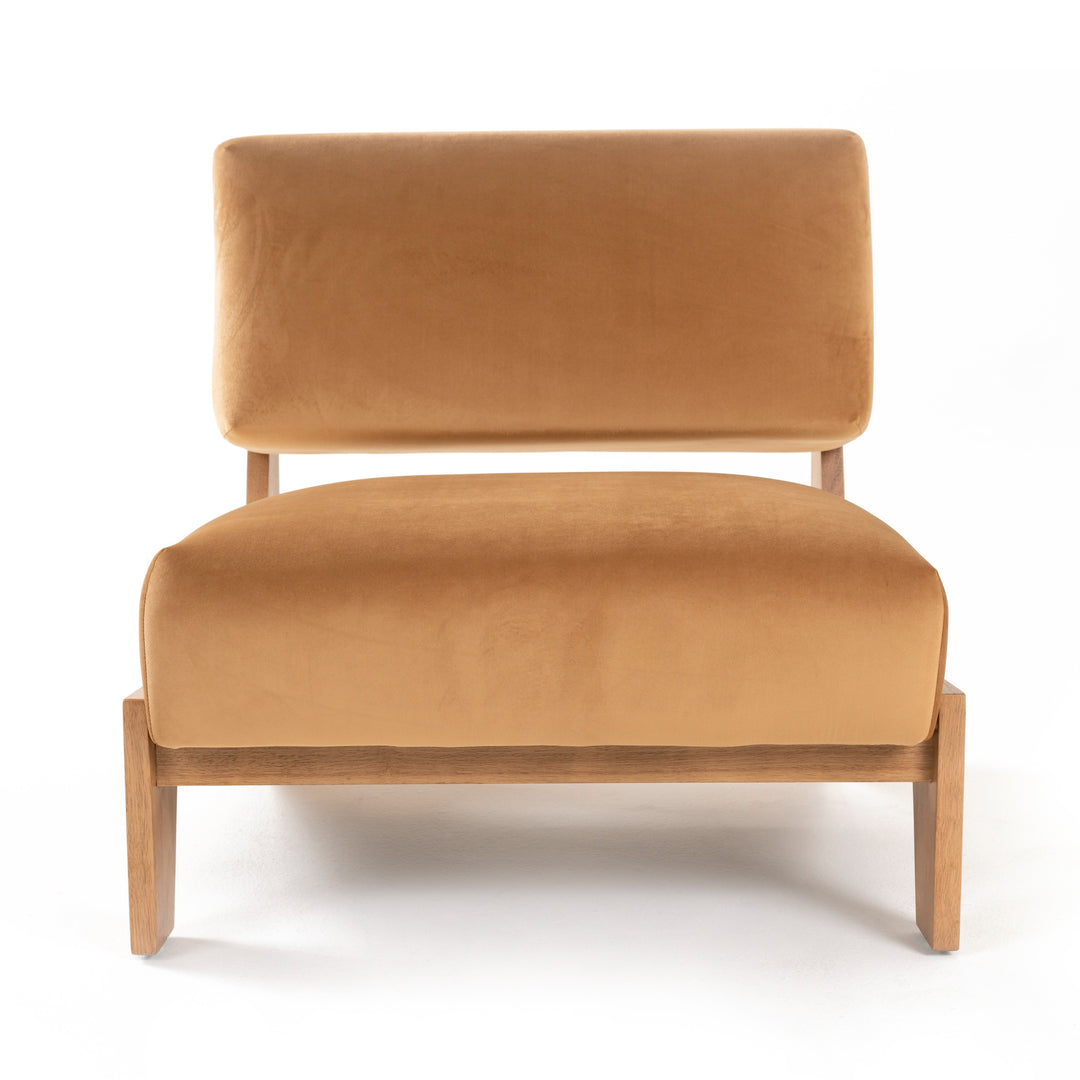 Tucker - Mid-Century Modern Camel Velvet + Chestnut Accent Chair