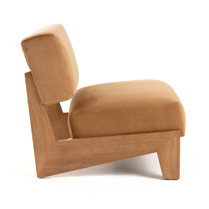 Tucker - Mid-Century Modern Camel Velvet + Chestnut Accent Chair