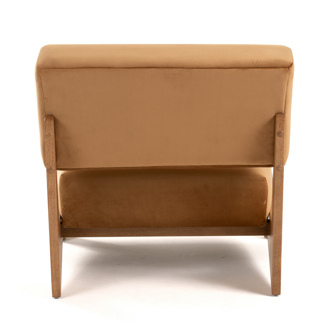 Tucker - Mid-Century Modern Camel Velvet + Chestnut Accent Chair
