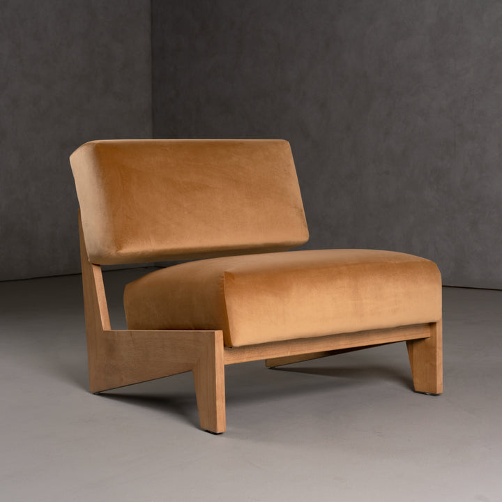 Tucker - Mid-Century Modern Camel Velvet + Chestnut Accent Chair