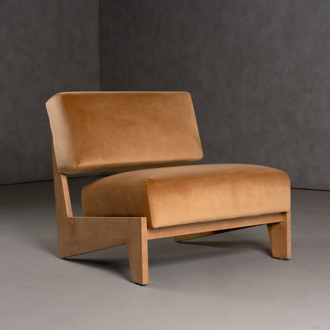 Tucker - Mid-Century Modern Camel Velvet + Chestnut Accent Chair