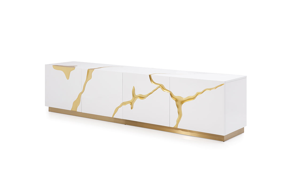 Aspen Modern White  and  Gold TV Stand
