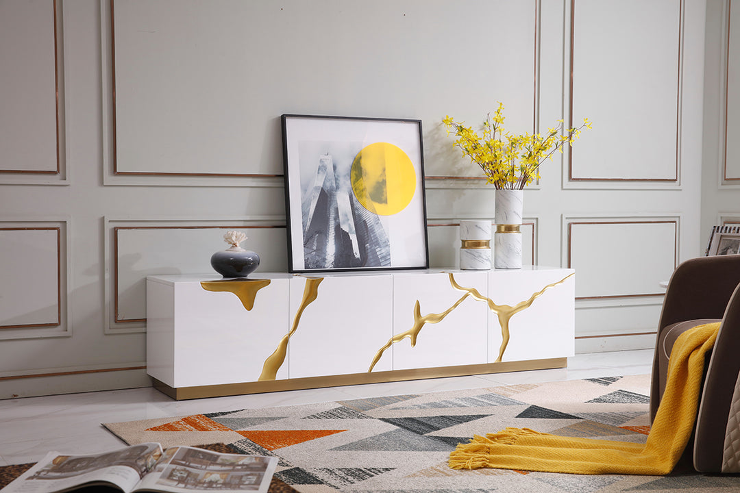 Aspen Modern White & Gold TV Stand