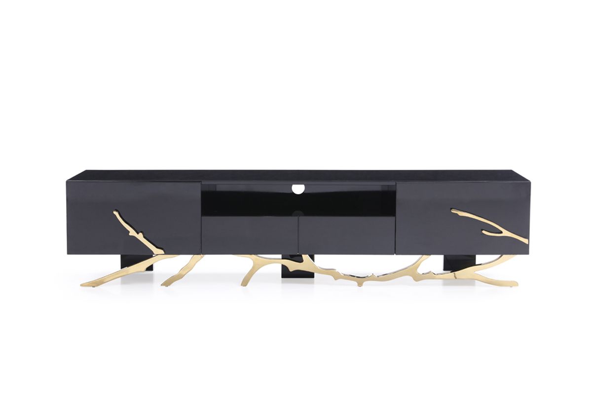 Legend Modern Black  and  Champagne Gold 87" TV Stand