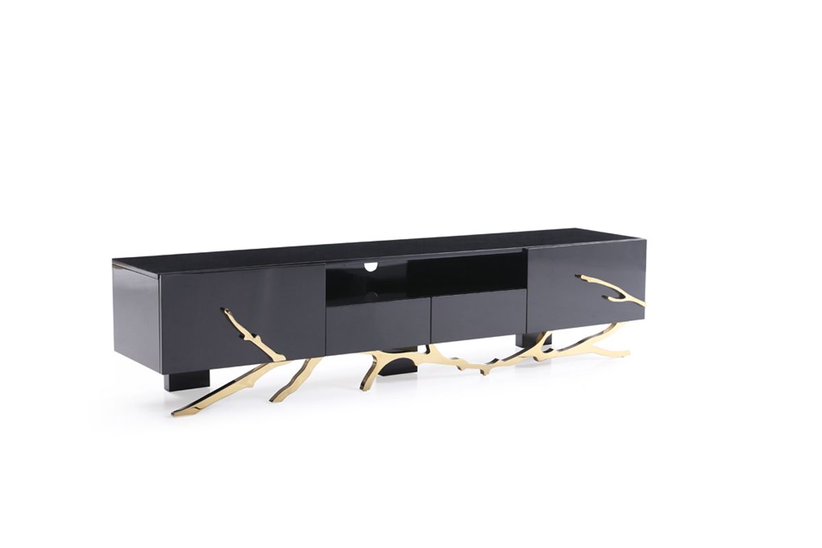 Legend Modern Black  and  Champagne Gold 87" TV Stand