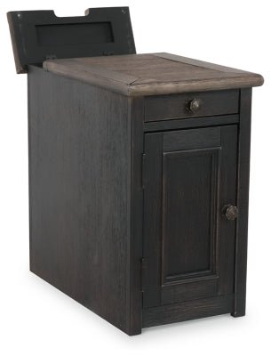 Tyler Creek Chairside End Table with USB Ports & Outlets - Black Chair Side Table modern furniture Contempo Furniture