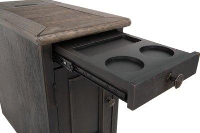 Tyler Creek Chairside End Table with USB Ports &amp; Outlets - Black Chair Side Table modern furniture Contempo Furniture