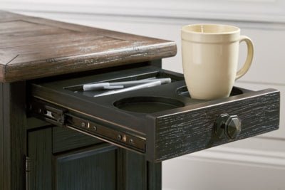 Tyler Creek Chairside End Table with USB Ports &amp; Outlets - Black Chair Side Table modern furniture Contempo Furniture