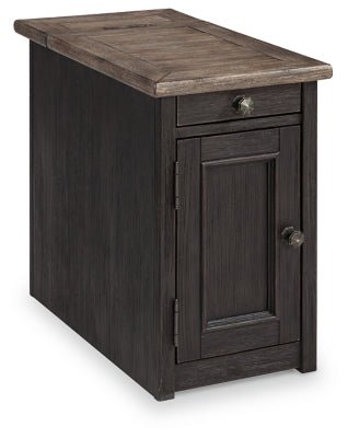 Tyler Creek Chairside End Table with USB Ports & Outlets - Black Chair Side Table modern furniture Contempo Furniture