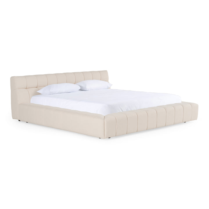 Tyree + Brooklyn - Modern Off-White Fabric + Walnut 4-Piece Bedroom Set