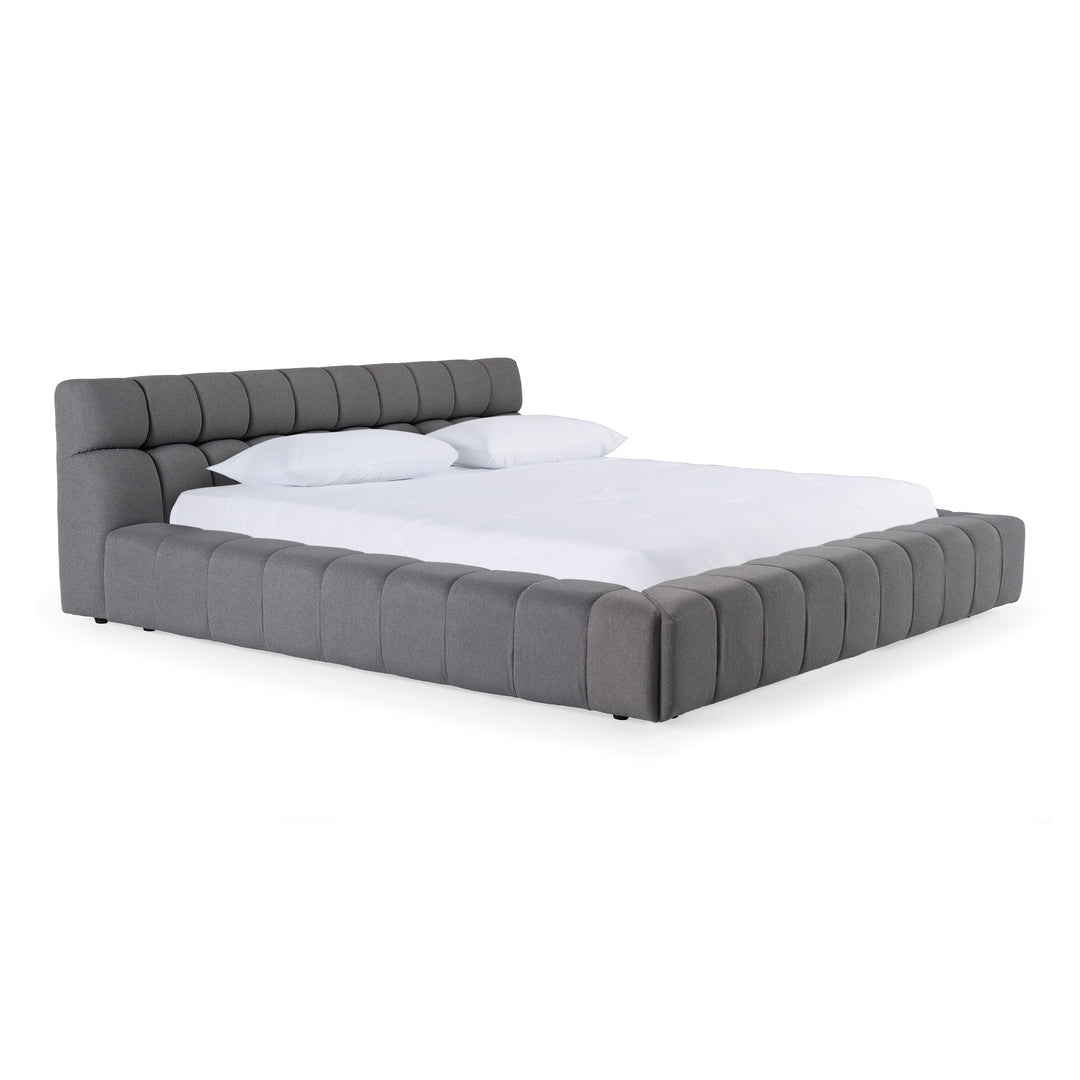 Eastern King Tyree - Modern Tufted Grey Fabric Bed