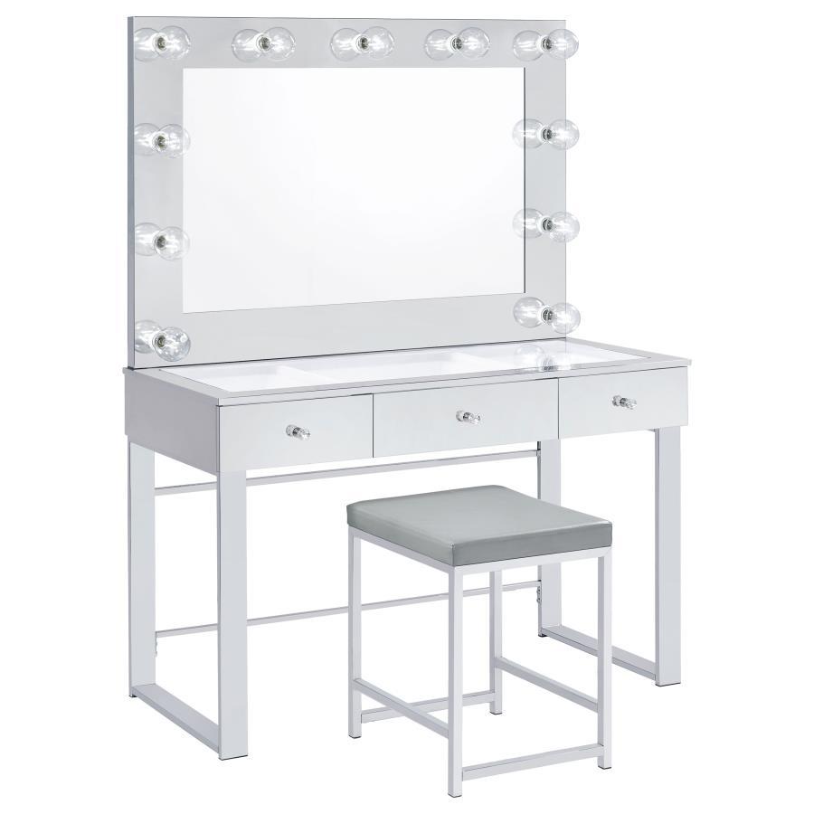 Umbridge - Upholstered Square Padded Cushion Vanity Stool - Light Gray Vanity Stool modern furniture Contempo Furniture