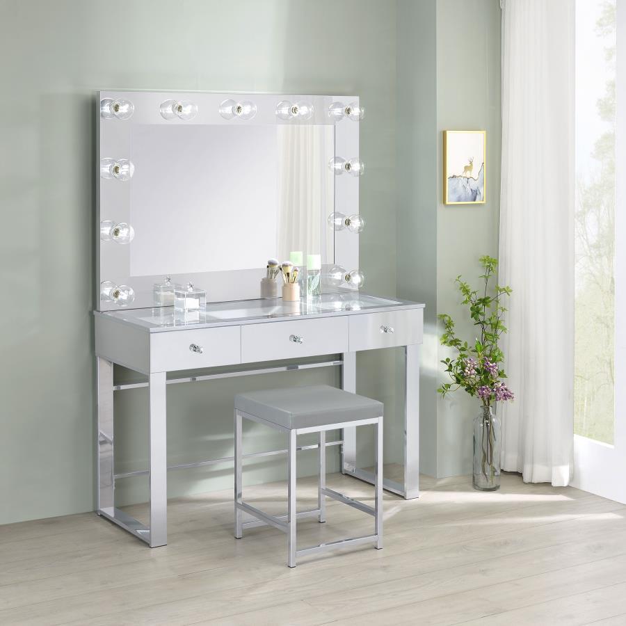Umbridge - Upholstered Square Padded Cushion Vanity Stool - Light Gray Vanity Stool modern furniture Contempo Furniture