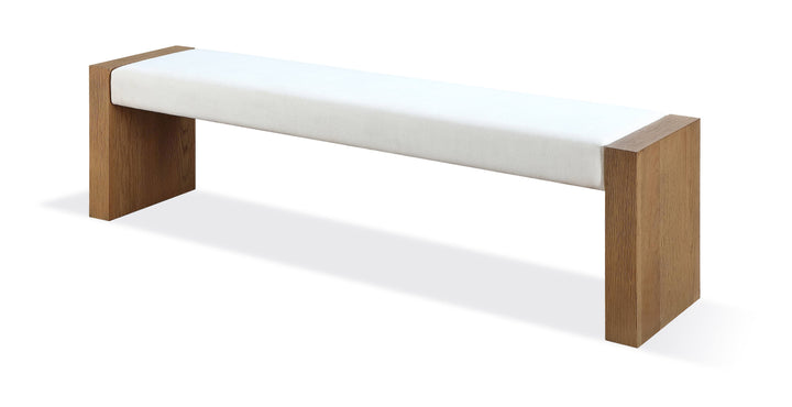 Modus Furniture Jvlh71P One Modern Coastal Slab Leg Upholstered Dining Bench In White Oak And White Pearl