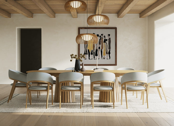 Truman - Mid-Century Modern Natural Oak Extendable Dining Table + 10 Chairs Set