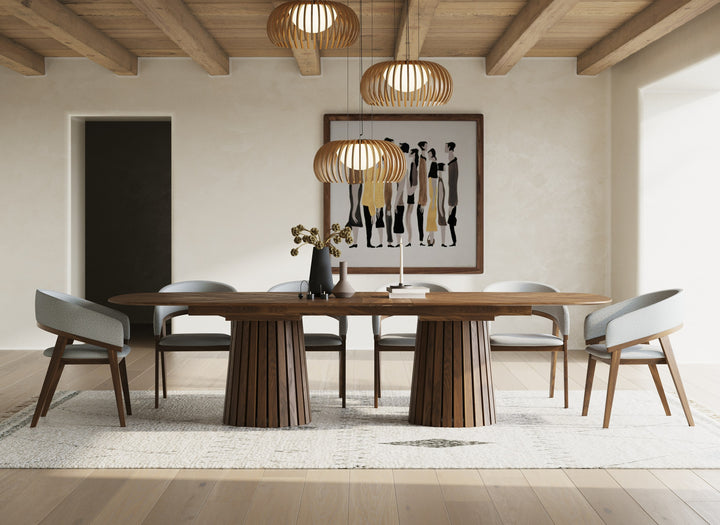 Truman - Mid-Century Modern Walnut Extendable Dining Table  6 Chairs Set