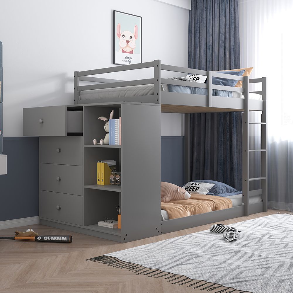 Gaston Twin/Twin Bunk Bed with 4 Drawers & 3 Compartments