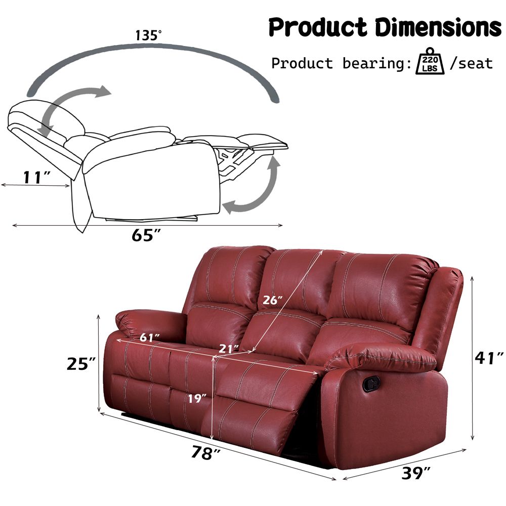 Zuriel Motion Sofa – dimensions diagram
