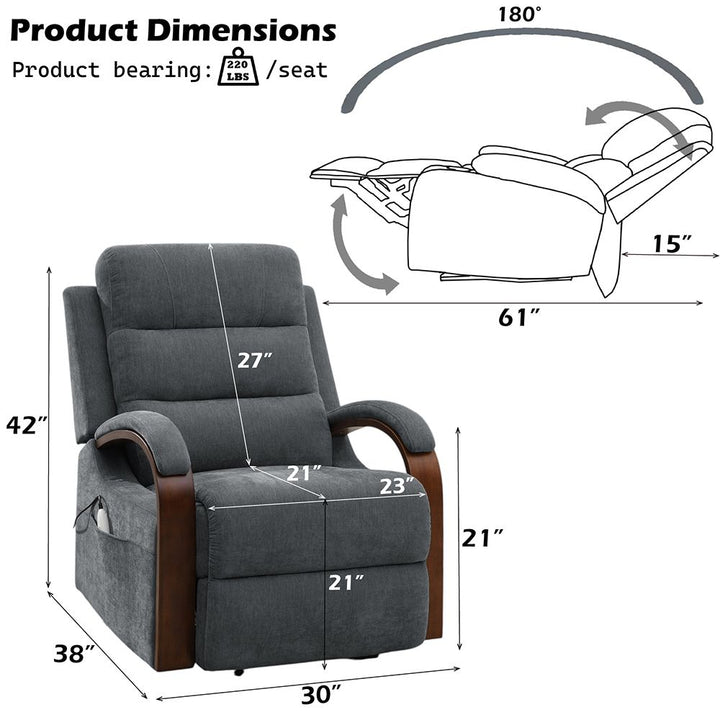 Kayla Power Recliner w/Lift &amp; Heating &amp; Massage – dimensions diagram