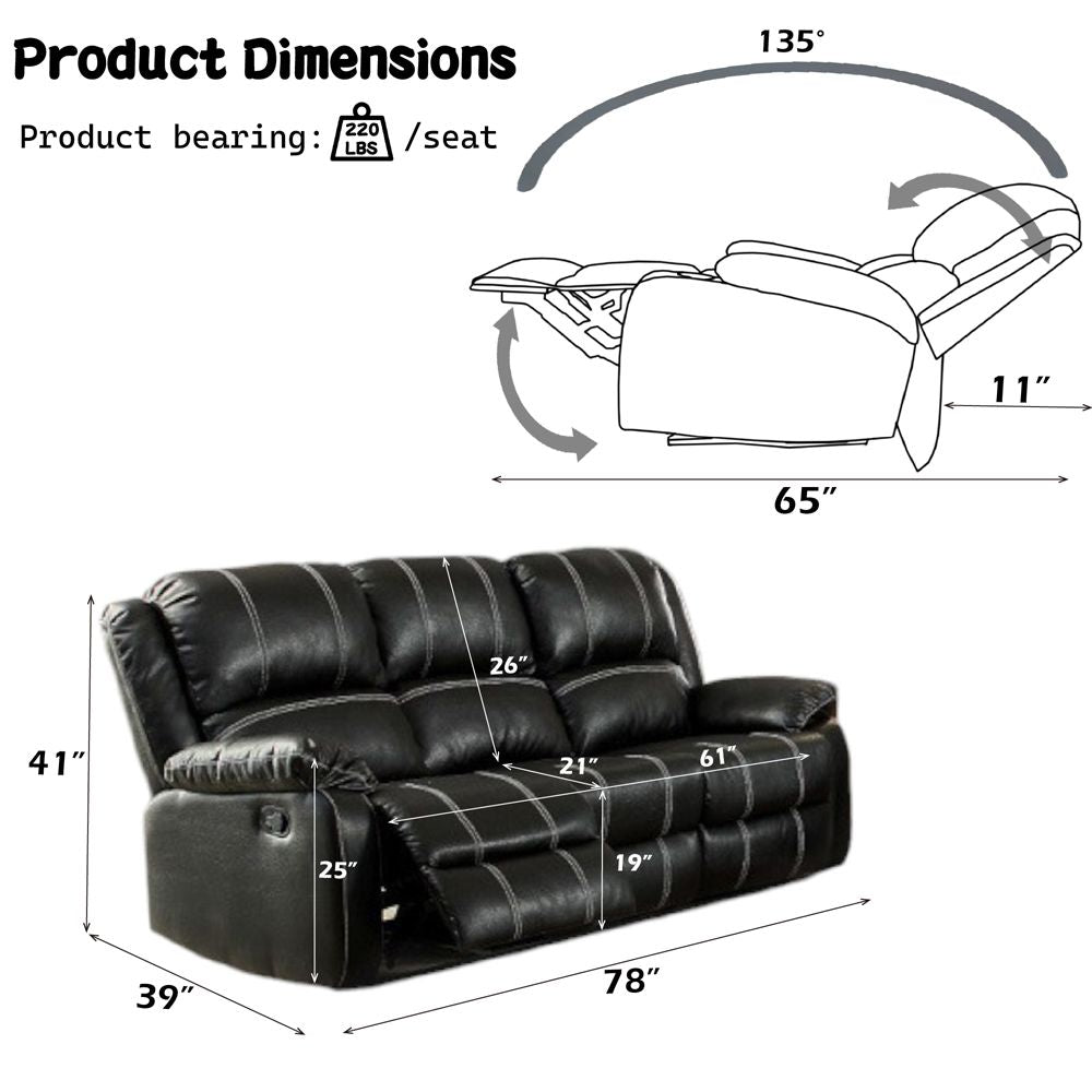 Zuriel Motion Sofa – dimensions diagram