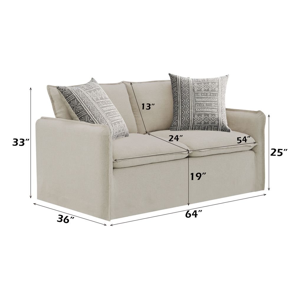 Upendo Loveseat W/2 Pillows – dimensions diagram