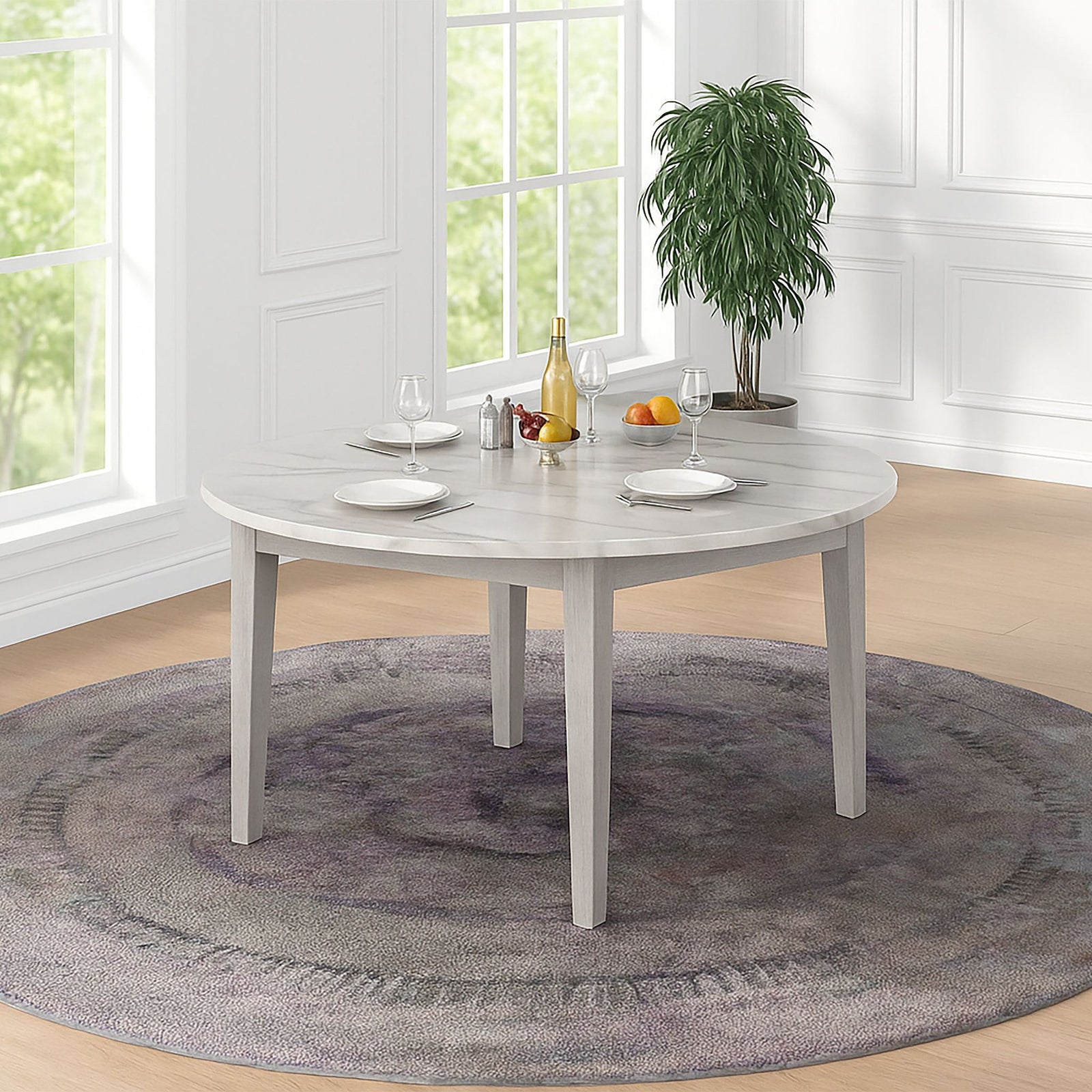 Essence 54" Round Dining Table W/marble Top-Gray