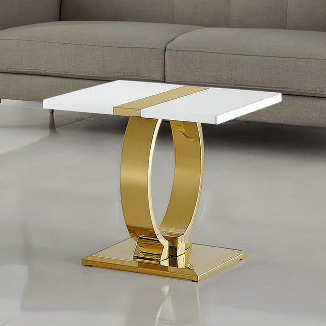 Horve End Table, Gold/White - view 5