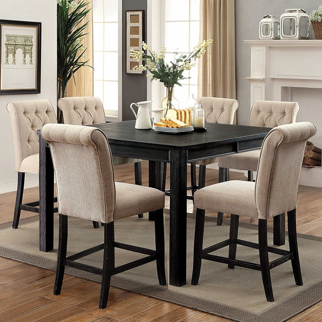 Sania 7 Pc Counter Ht Table Set, Antique Black