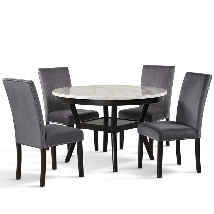 Celeste 48" Round Dining Table-Espresso/faux Marble