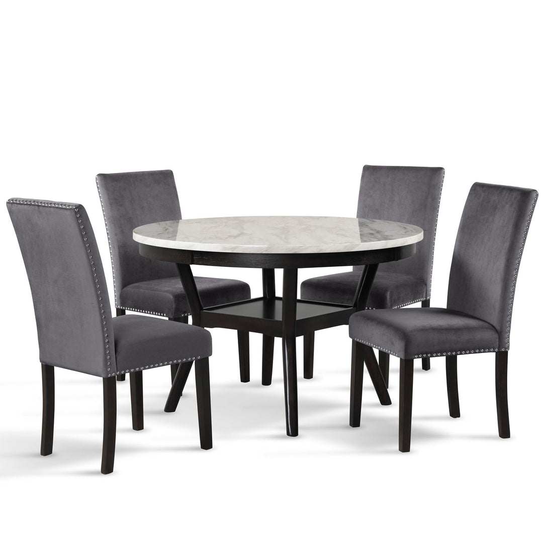 Celeste 48" Round Dining Table-Espresso/faux Marble